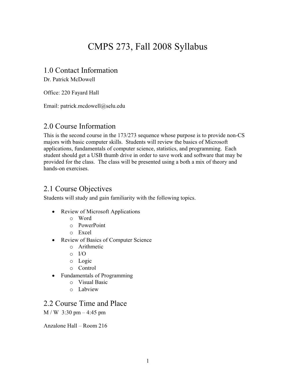 CMPS 273, Fall 2006 Syllabus