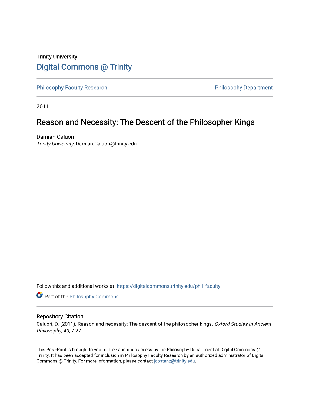 Reason and Necessity: the Descent of the Philosopher Kings