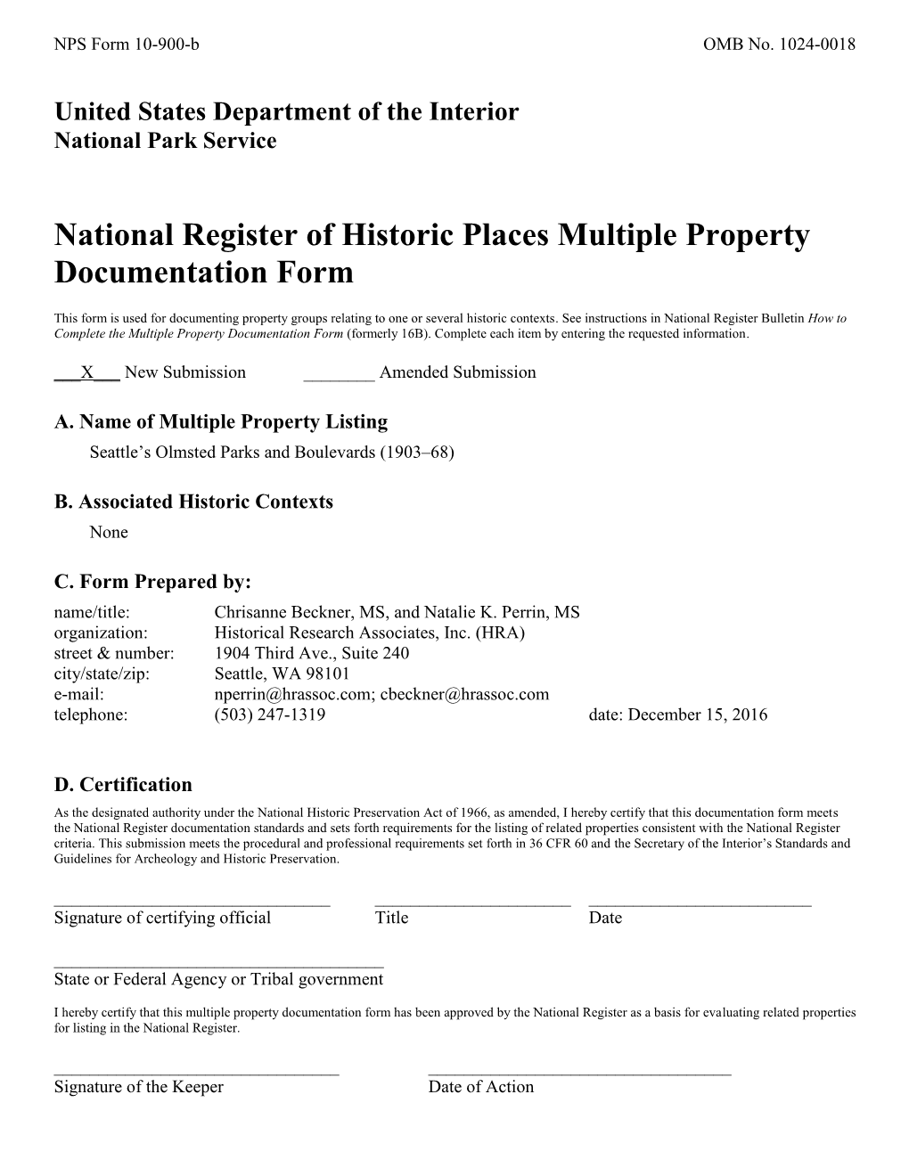 National Register of Historic Places Multiple Property Documentation Form