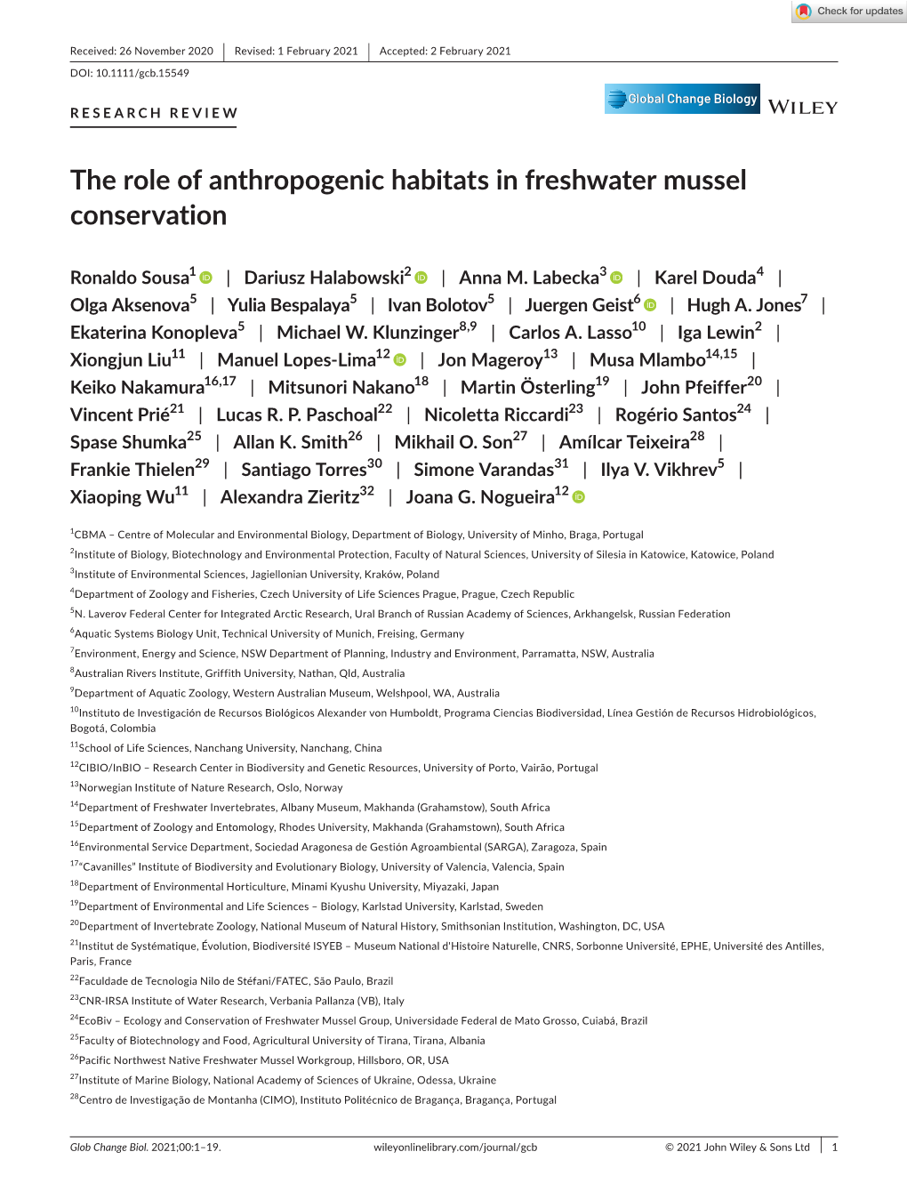 The Role of Anthropogenic Habitats in Freshwater Mussel Conservation