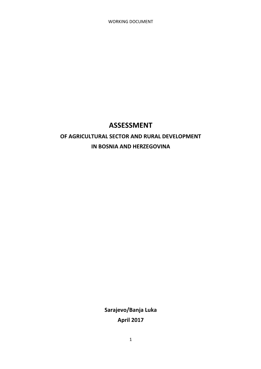 Assessment of Agricultural Sector and Rural Development in Bosnia and Herzegovina