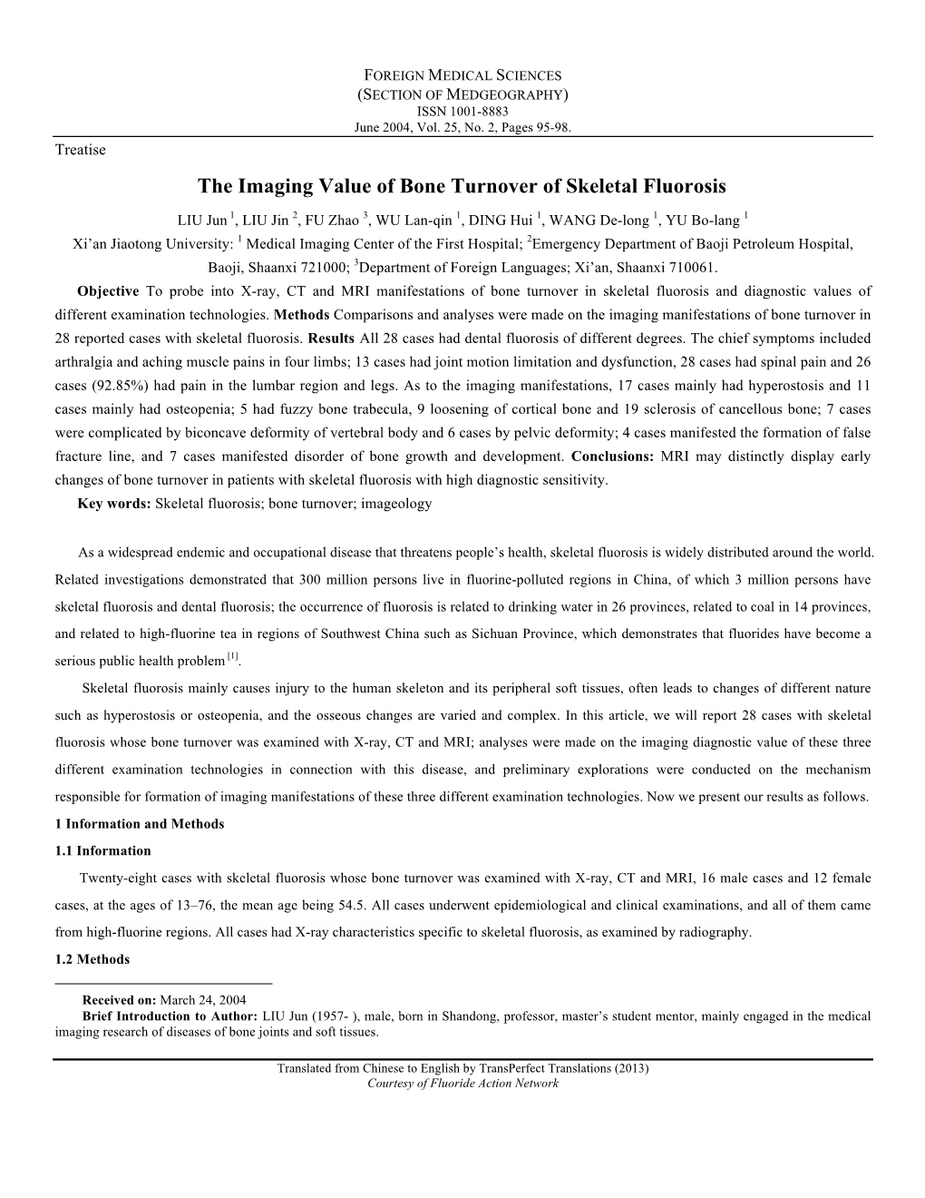 The Imaging Value of Bone Turnover of Skeletal Fluorosis