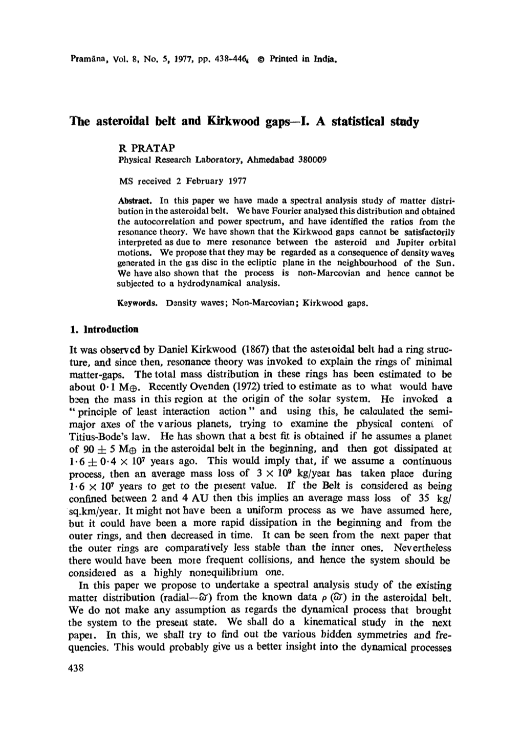 The Asteroidal Belt and Kirkwood Gaps&#X2014;I. a Statistical Study