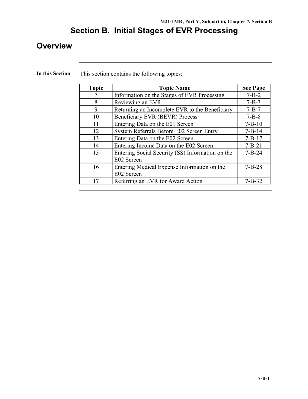 M21-1MR, Part V, Subpart Iii, Chapter 7, Section B. Initial Stages of EVR Processing