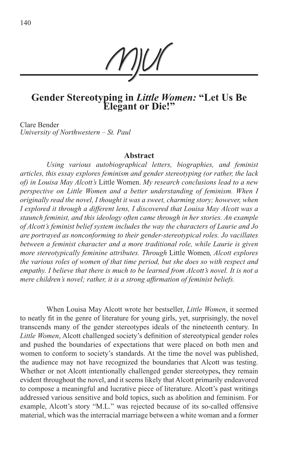 Gender Stereotyping in Little Women: “Let Us Be Elegant Or Die!”