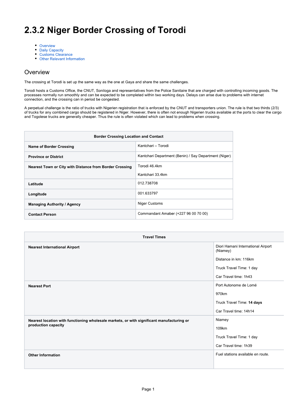 2.3.2 Niger Border Crossing of Torodi
