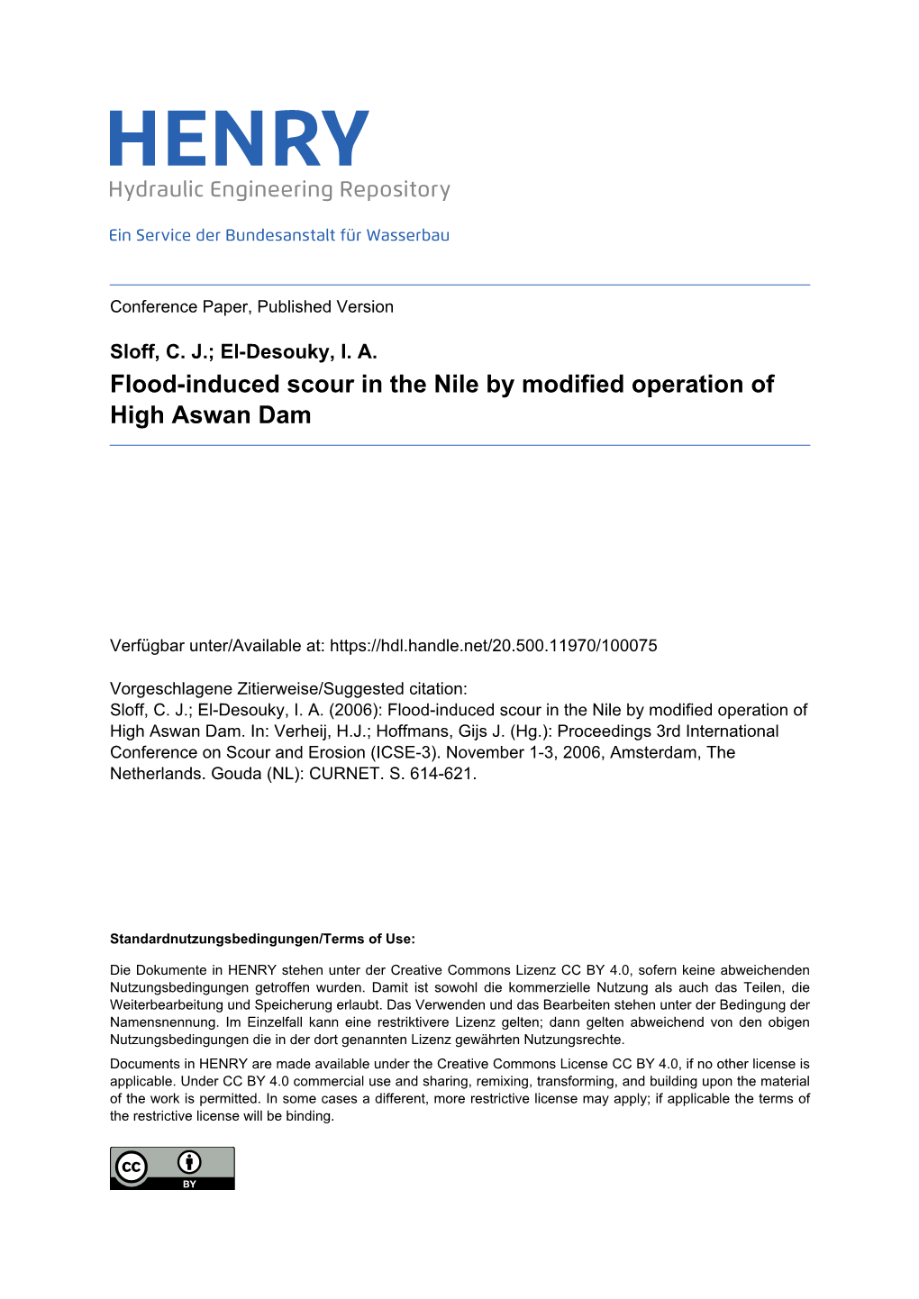 Flood-Induced Scour in the Nile by Modified Operation of High Aswan Dam