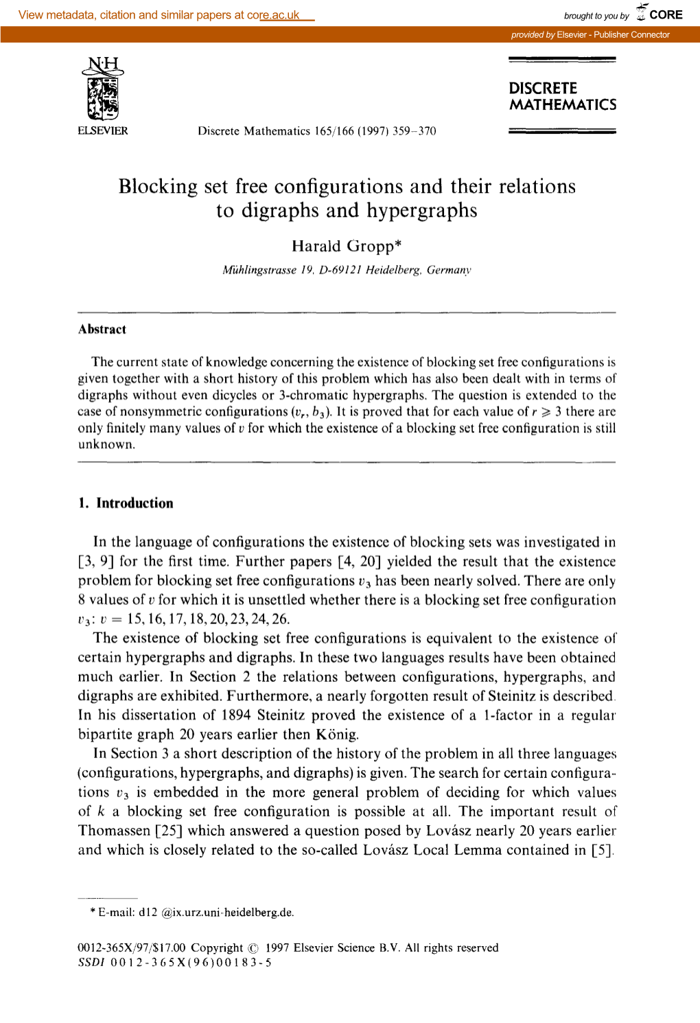 Blocking Set Free Configurations and Their Relations to Digraphs and Hypergraphs