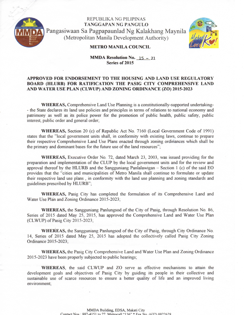 MMDA Resolution No. 15-21