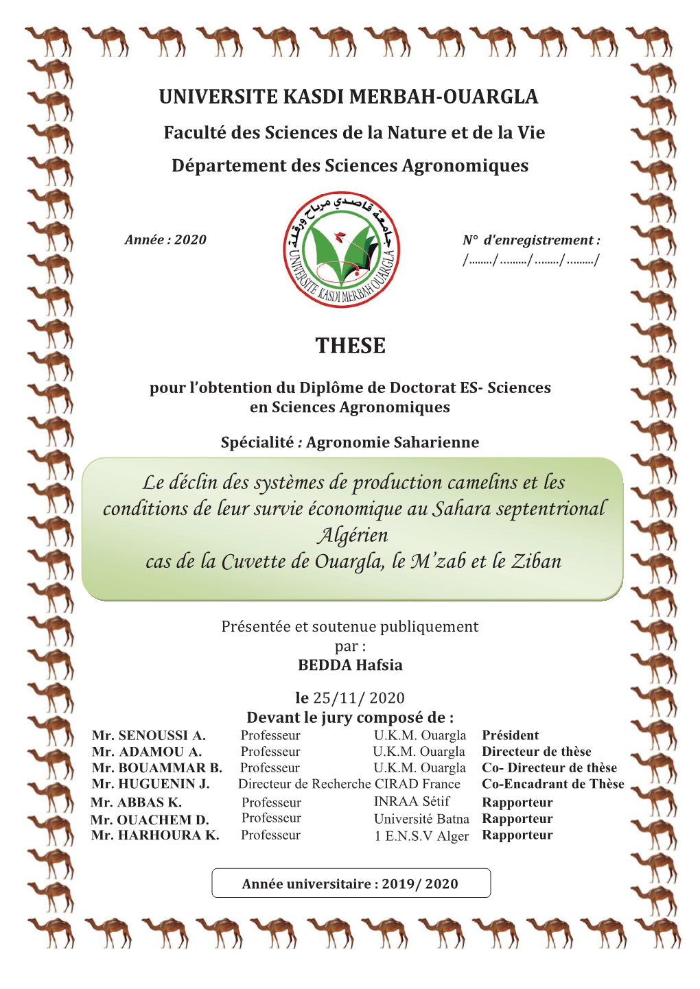 BEDDA Hafsia 2020 (Th) Le Déclin Des Systèmes De Production Camelins Et Les Conditions De Leur Survie Économique Au Sahara Se