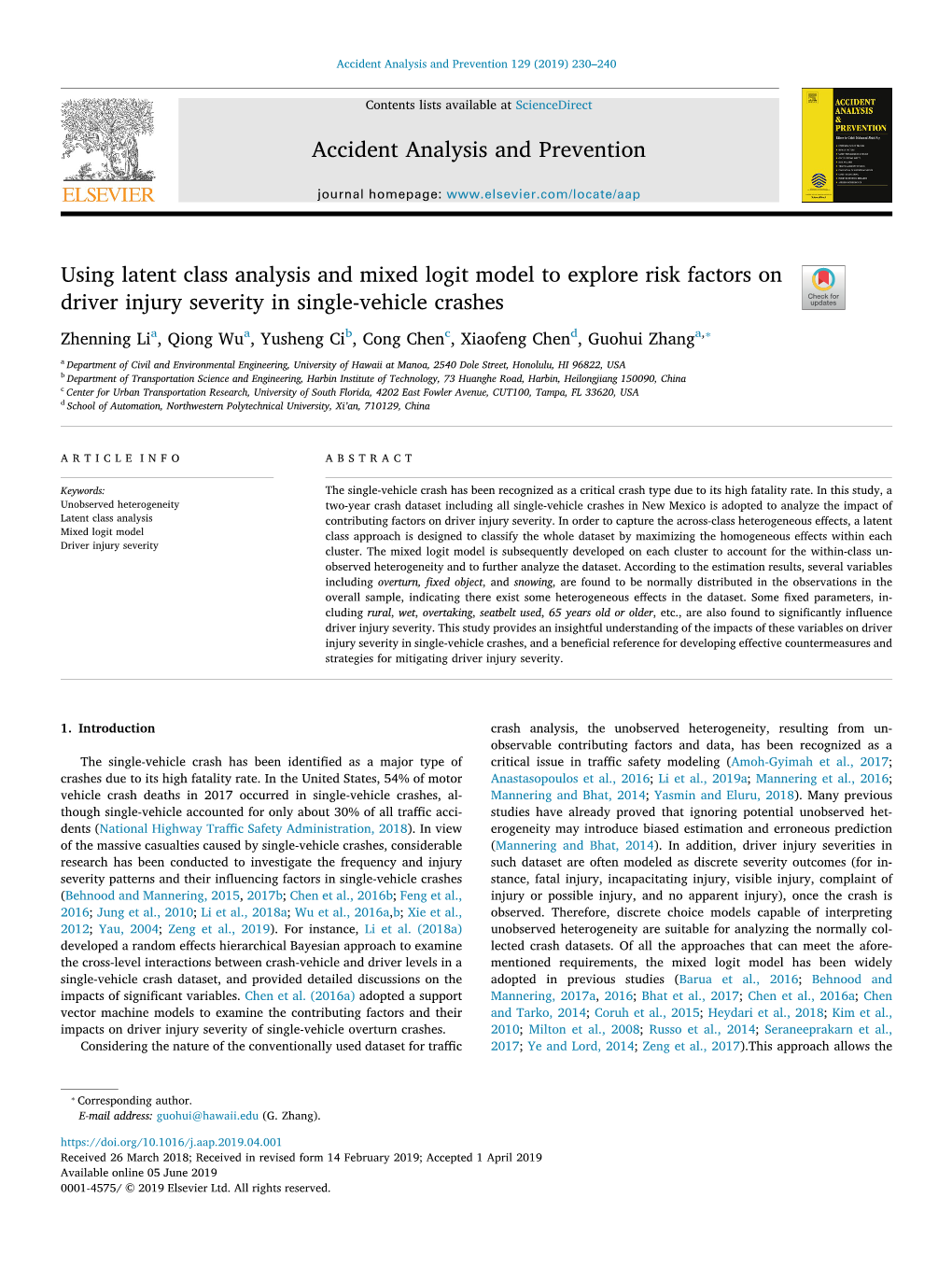 Using Latent Class Analysis and Mixed Logit Model to Explore Risk Factors On