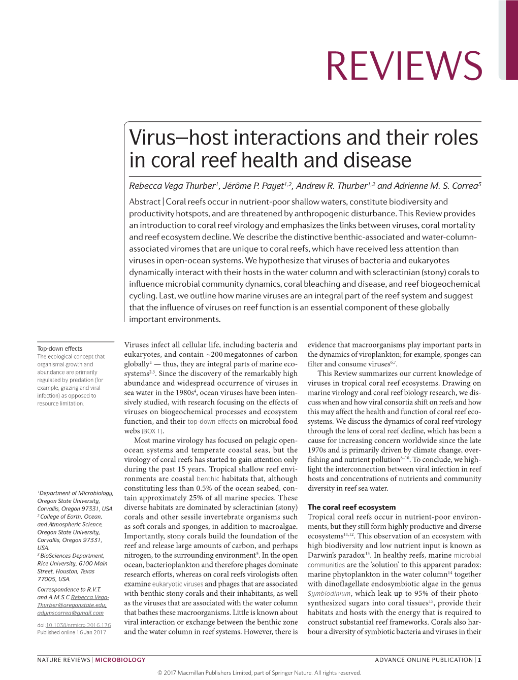 Virus–Host Interactions and Their Roles in Coral Reef Health and Disease