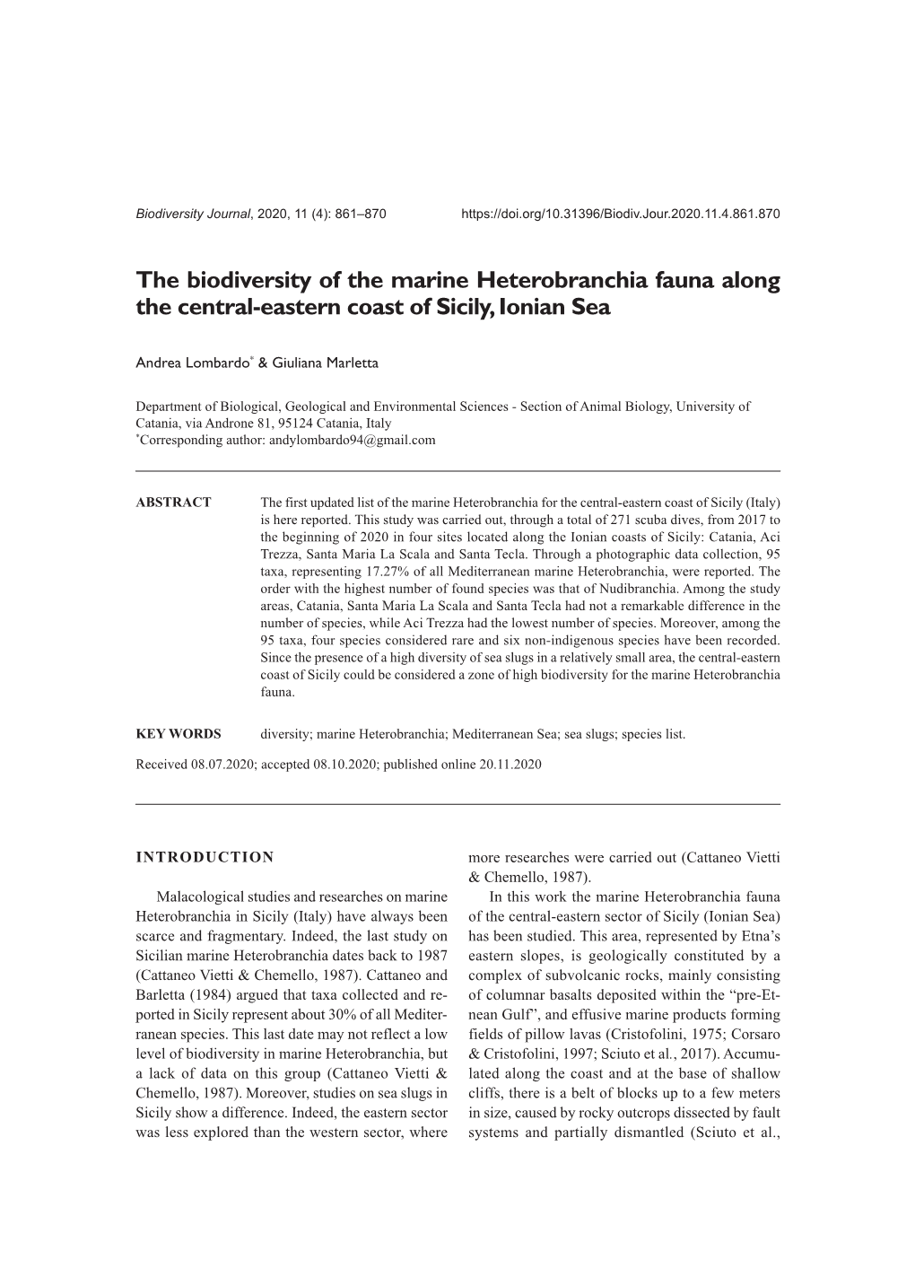 Biodiversity Journal, 2020, 11 (4): 861–870