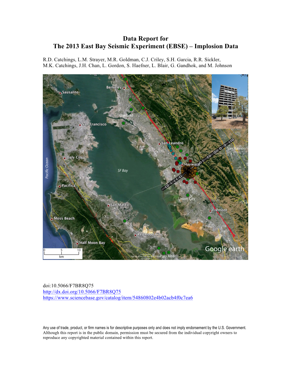 Data Report for the 2013 East Bay Seismic Experiment (EBSE) – Implosion Data
