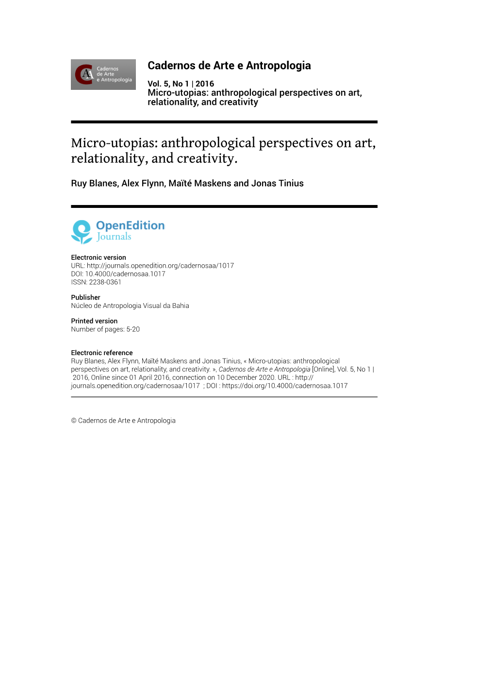 Anthropological Perspectives on Art, Relationality, and Creativity