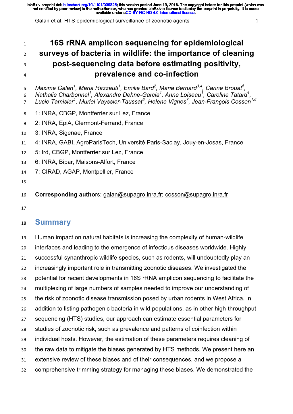 16S Rrna Amplicon Sequencing for Epidemiological Surveys of Bacteria