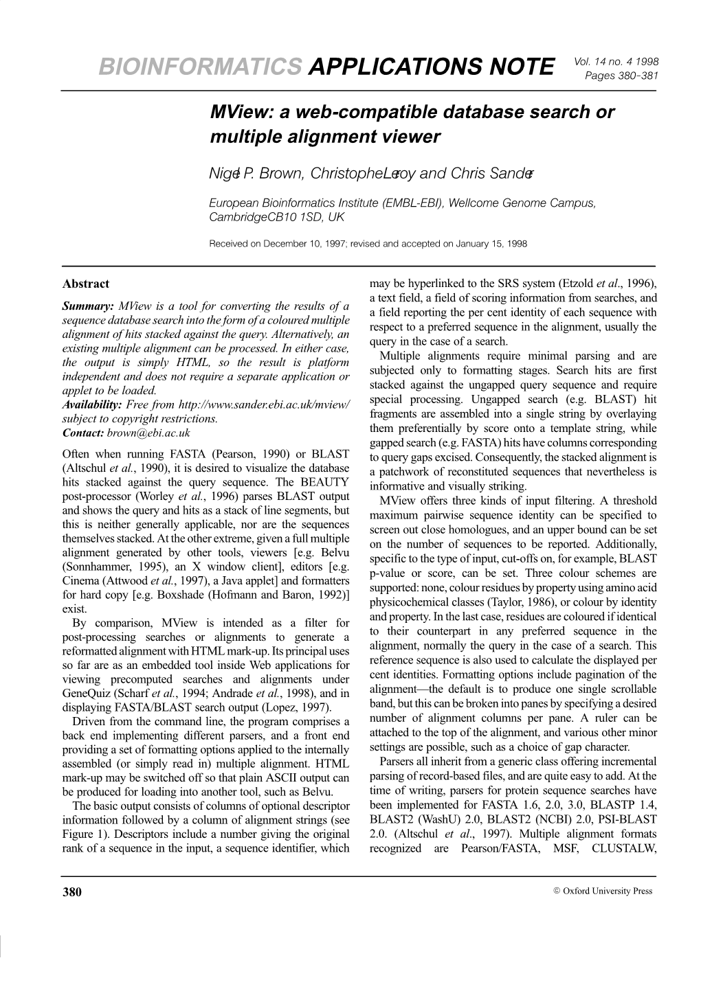BIOINFORMATICS APPLICATIONS NOTE Pages 380-381