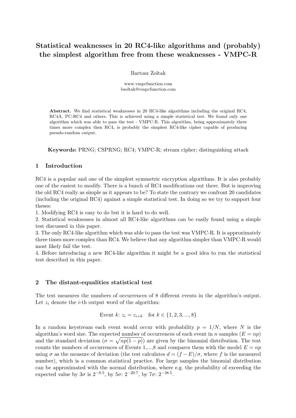 Statistical Weaknesses in 20 RC4-Like Algorithms and (Probably) the Simplest Algorithm Free from These Weaknesses - VMPC-R