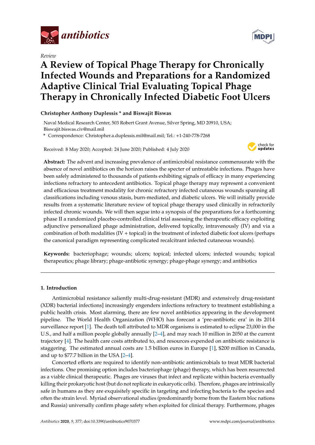 A Review of Topical Phage Therapy for Chronically Infected Wounds