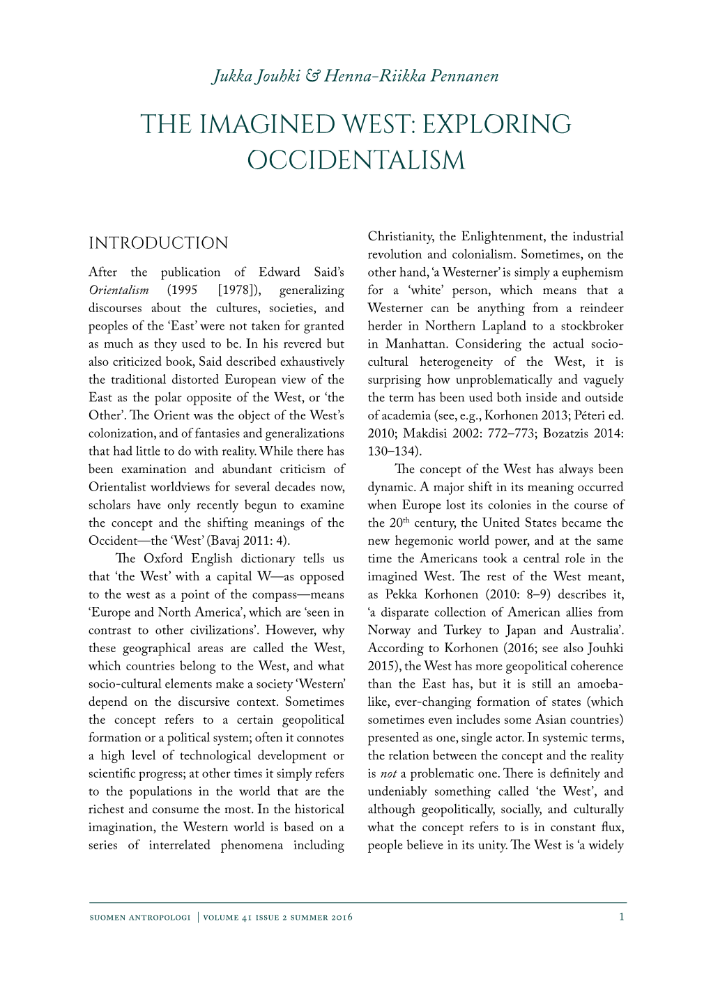 The Imagined West: Exploring Occidentalism