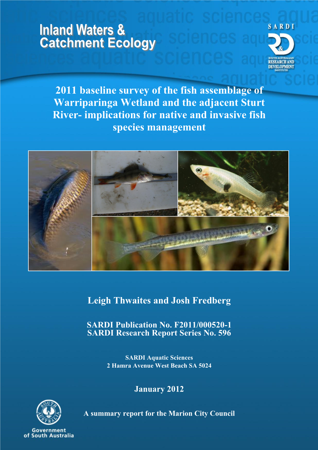 2011 Baseline Survey of the Fish Assemblage of Warriparinga Wetland and the Adjacent Sturt River- Implications for Native and Invasive Fish Species Management