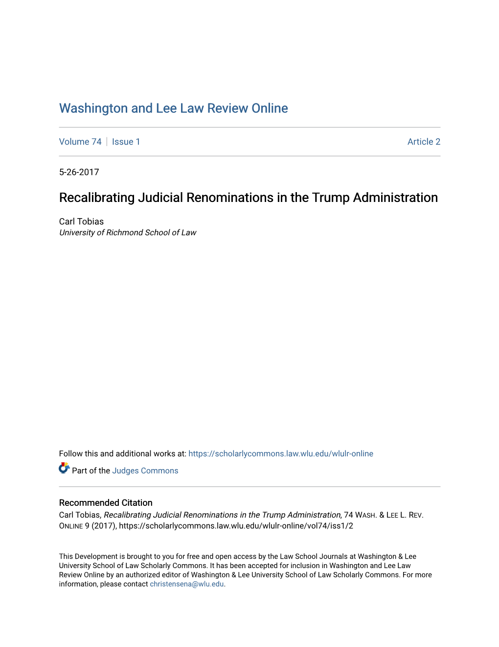 Recalibrating Judicial Renominations in the Trump Administration