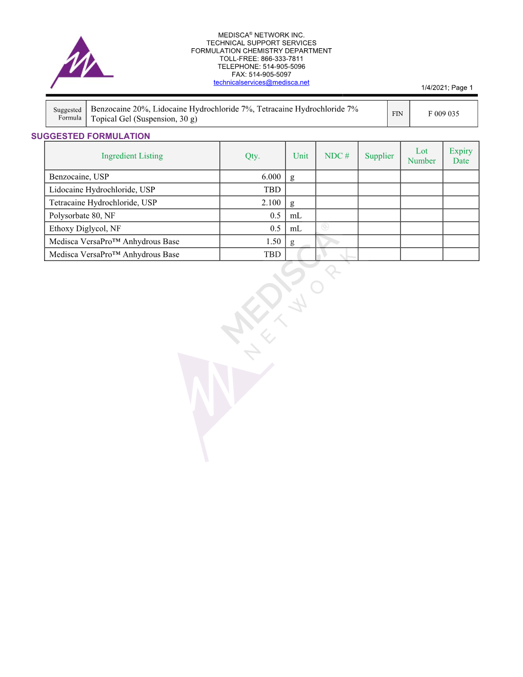 F 009 035 Benzocaine 20%, Lidocaine Hydrochoride 7