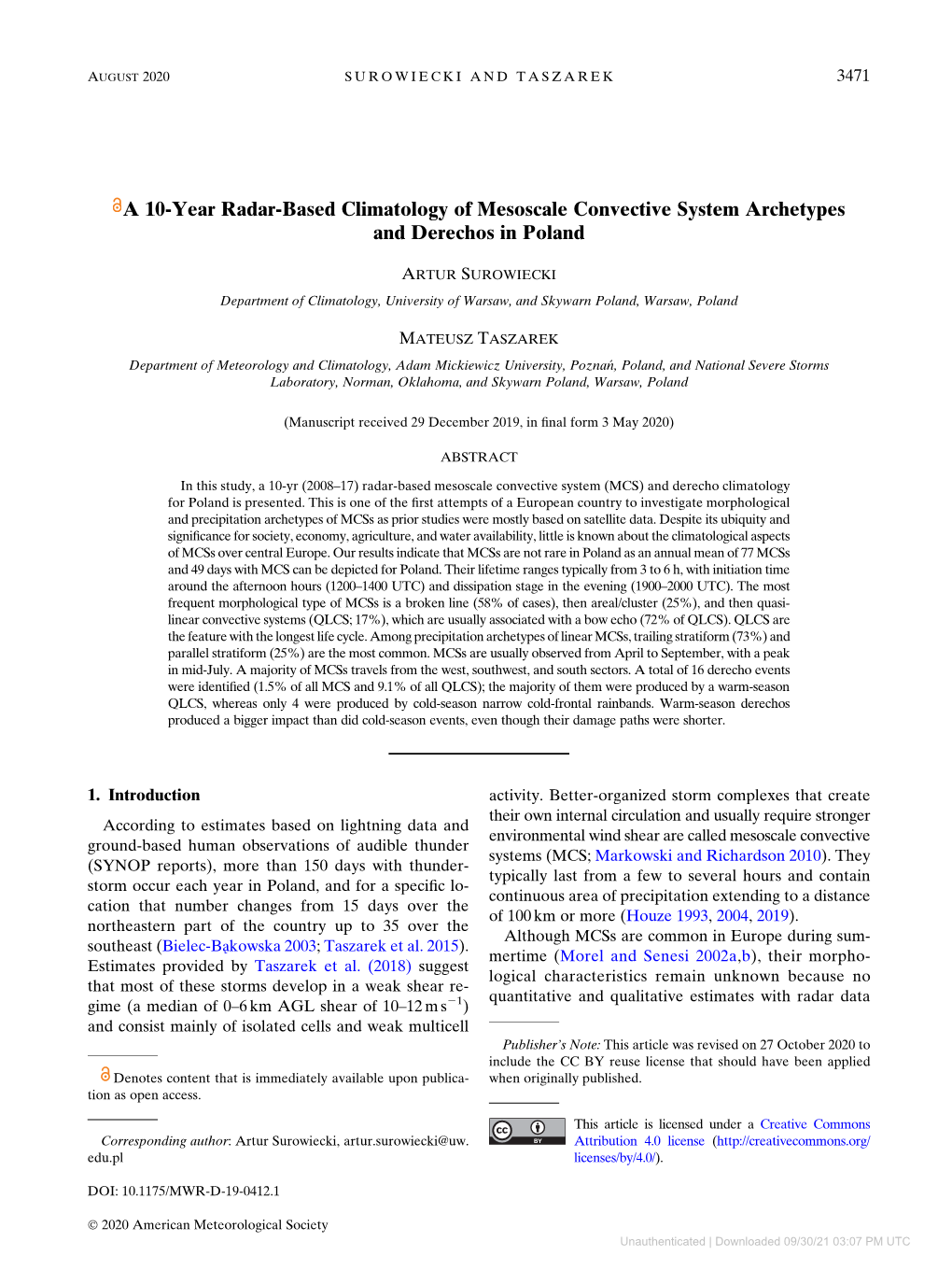 A 10-Year Radar-Based Climatology of Mesoscale Convective System Archetypes and Derechos in Poland