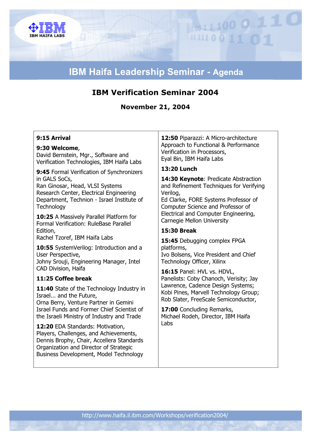 IBM Haifa Leadership Seminar - Agenda