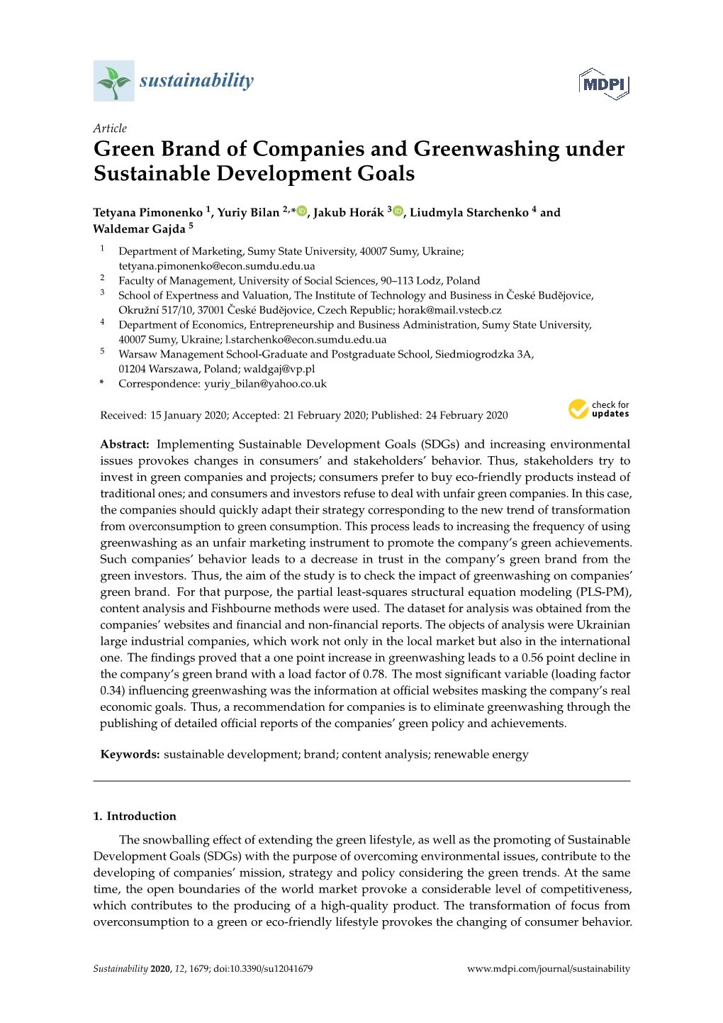 Green Brand of Companies and Greenwashing Under Sustainable Development Goals