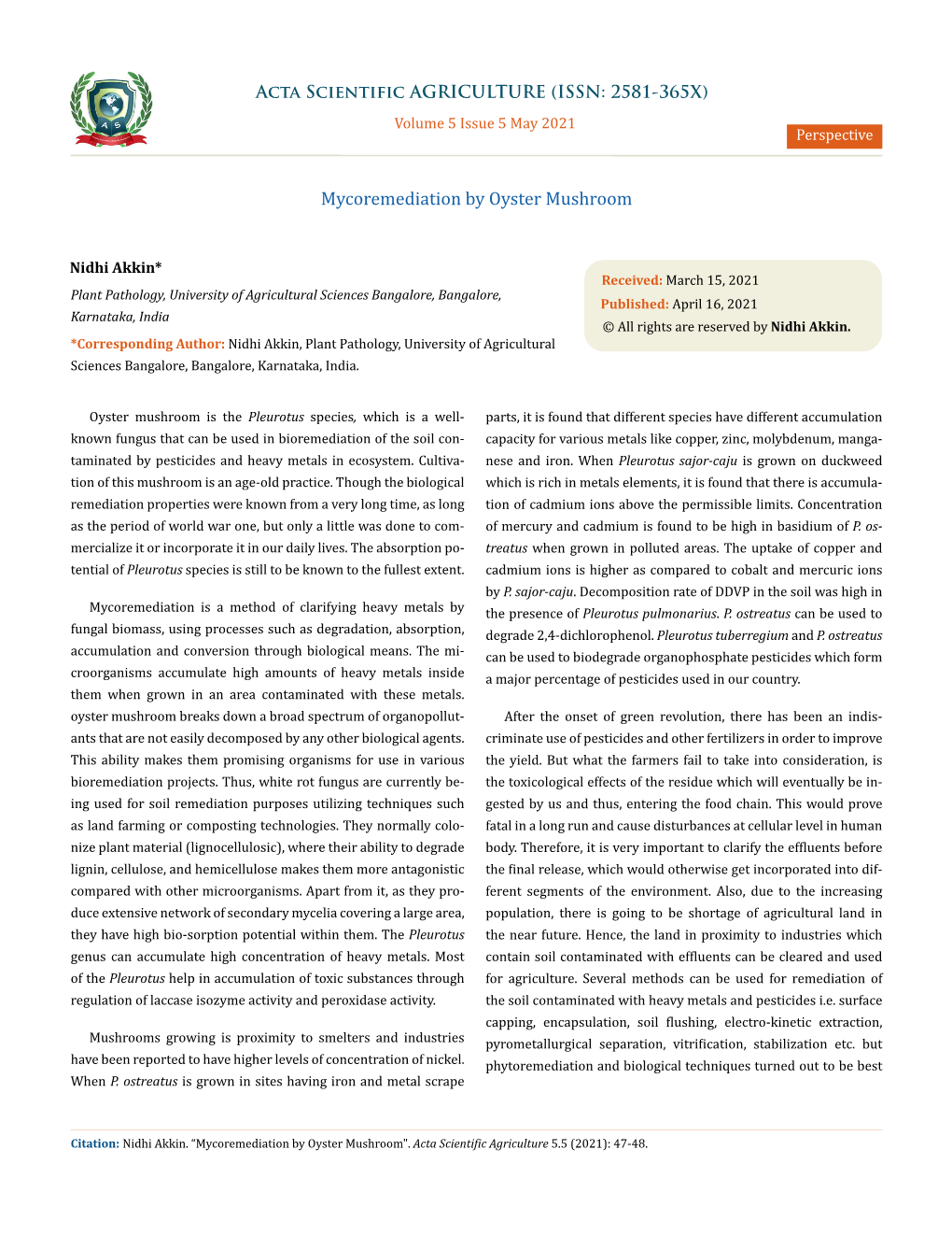 Mycoremediation by Oyster Mushroom