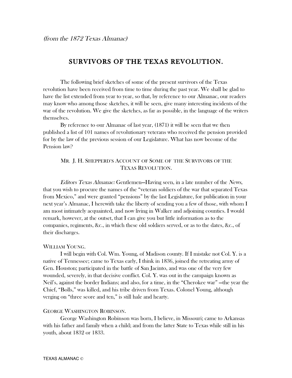 1872: Survivors of the Texas Revolution