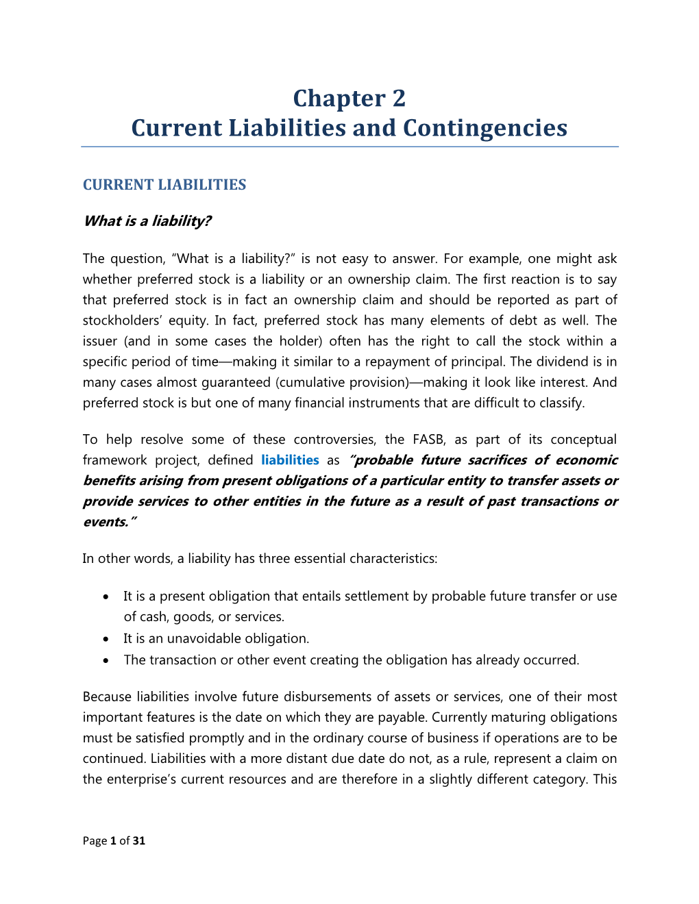 Chapter 2 Current Liabilities and Contingencies