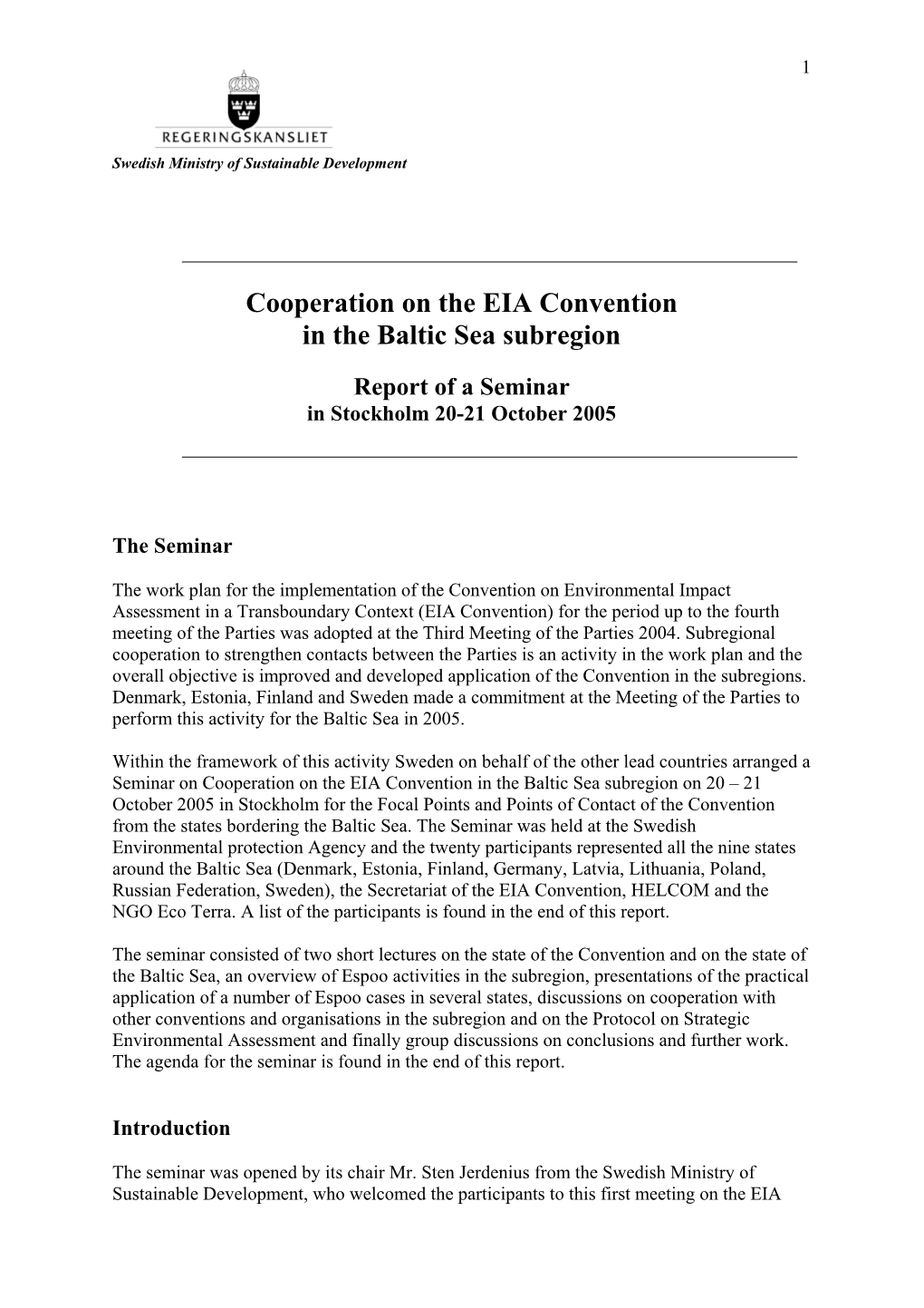 Seminar on Cooperation on the EIA Convention