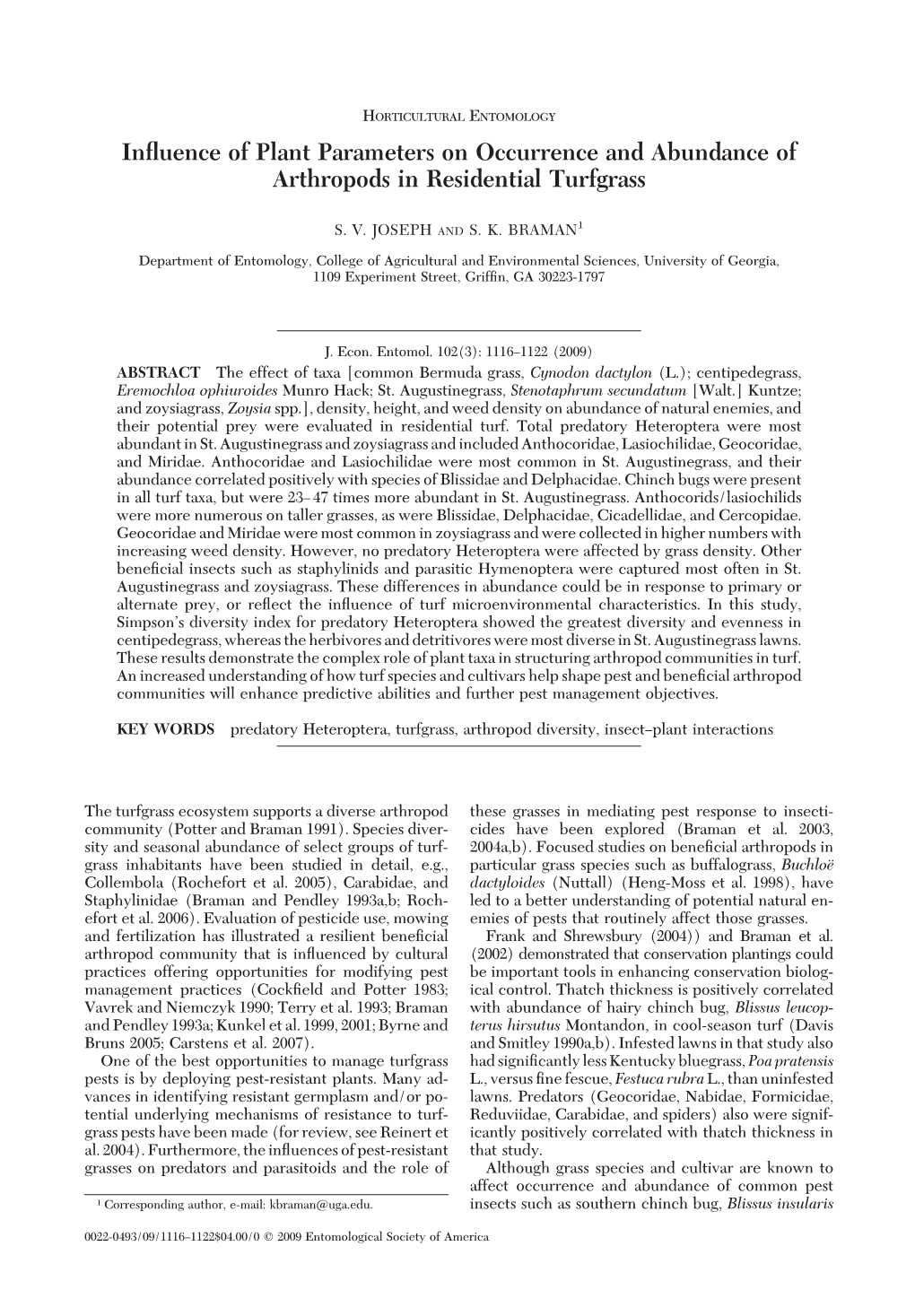 Influence of Plant Parameters on Occurrence and Abundance Of