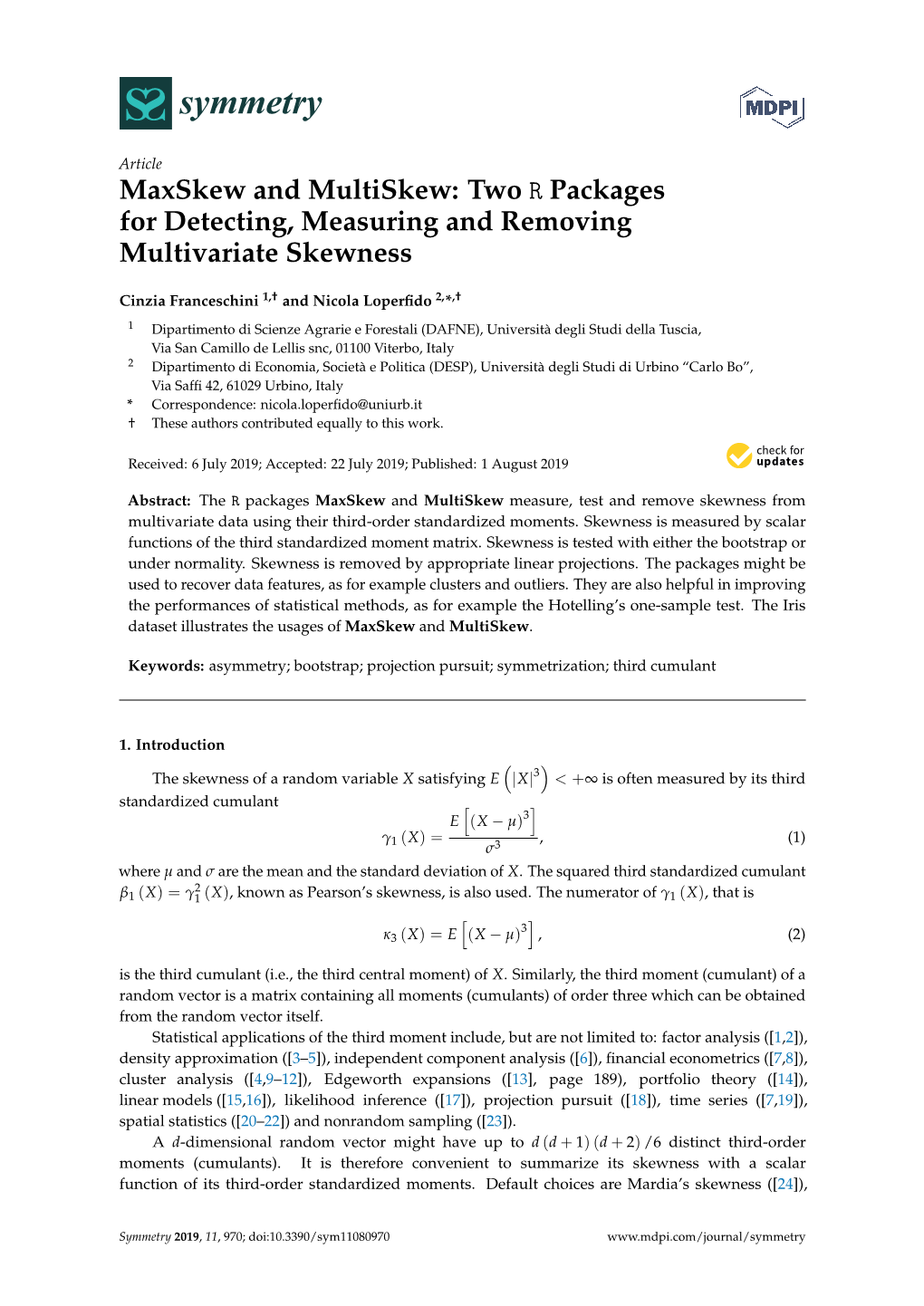 Maxskew and Multiskew: Two R Packages for Detecting, Measuring and Removing Multivariate Skewness