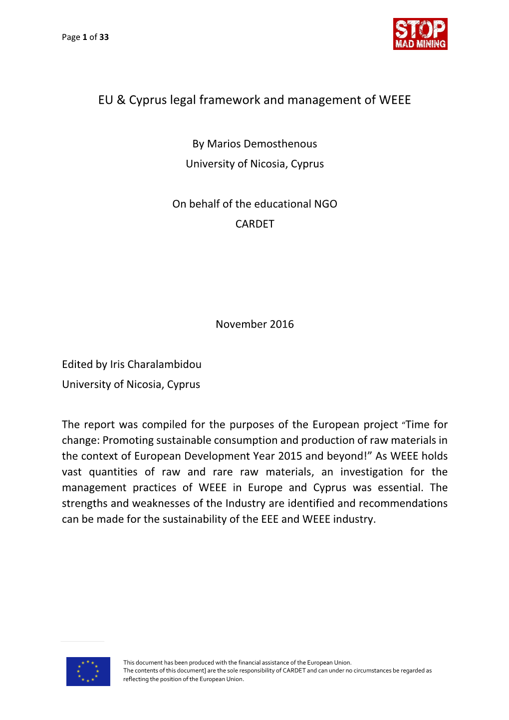 EU & Cyprus Legal Framework and Management of WEEE