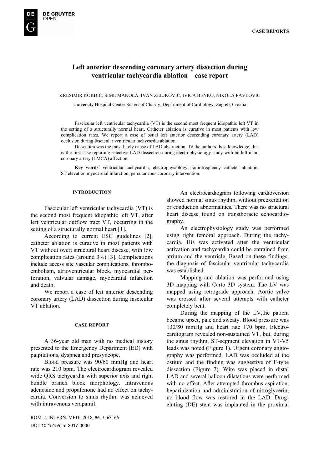 Left Anterior Descending Coronary Artery Dissection During Ventricular Tachycardia Ablation – Case Report