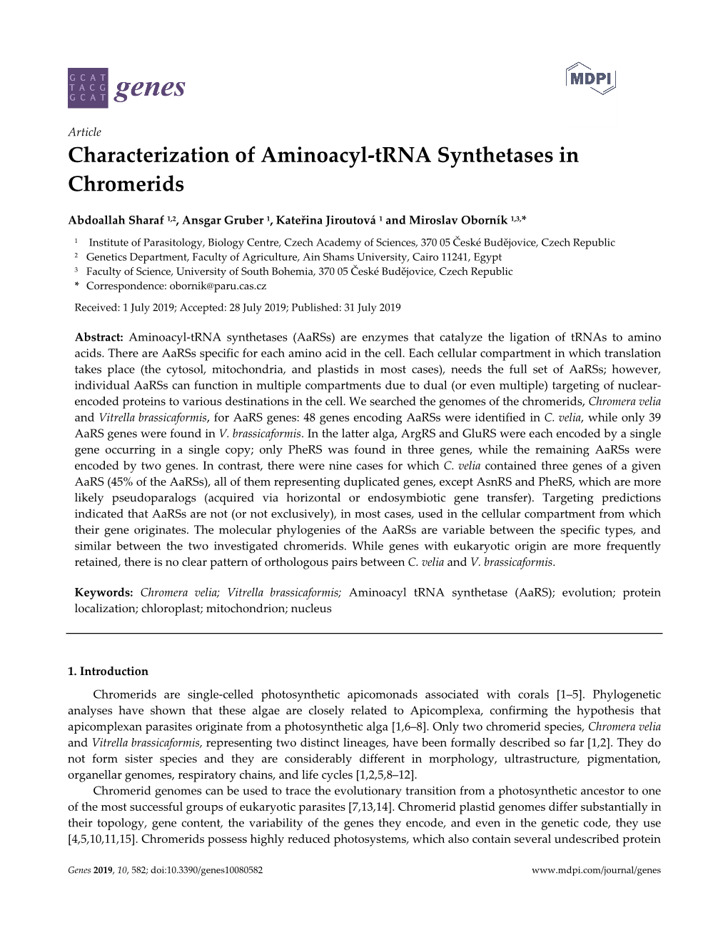 Characterization of Aminoacyl-Trna Synthetases in Chromerids
