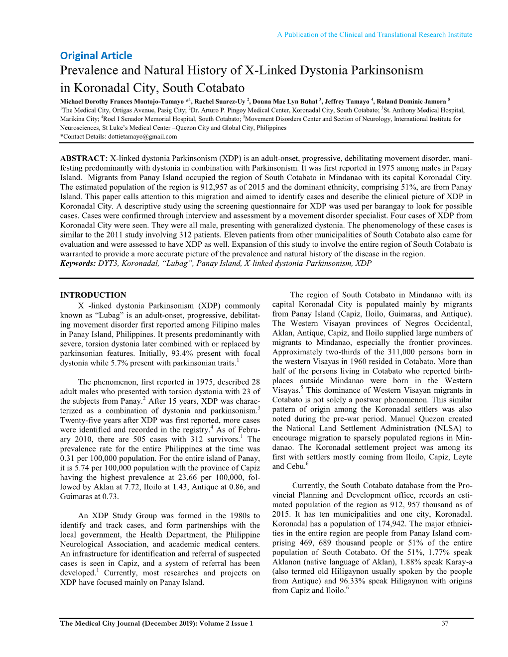 Prevalence and Natural History of X-Linked Dystonia Parkinsonism In