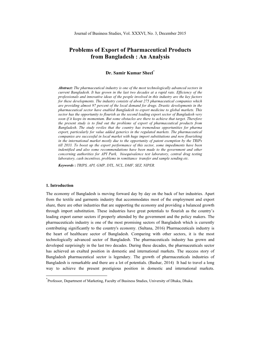 Problems of Export of Pharmaceutical Products from Bangladesh : an Analysis