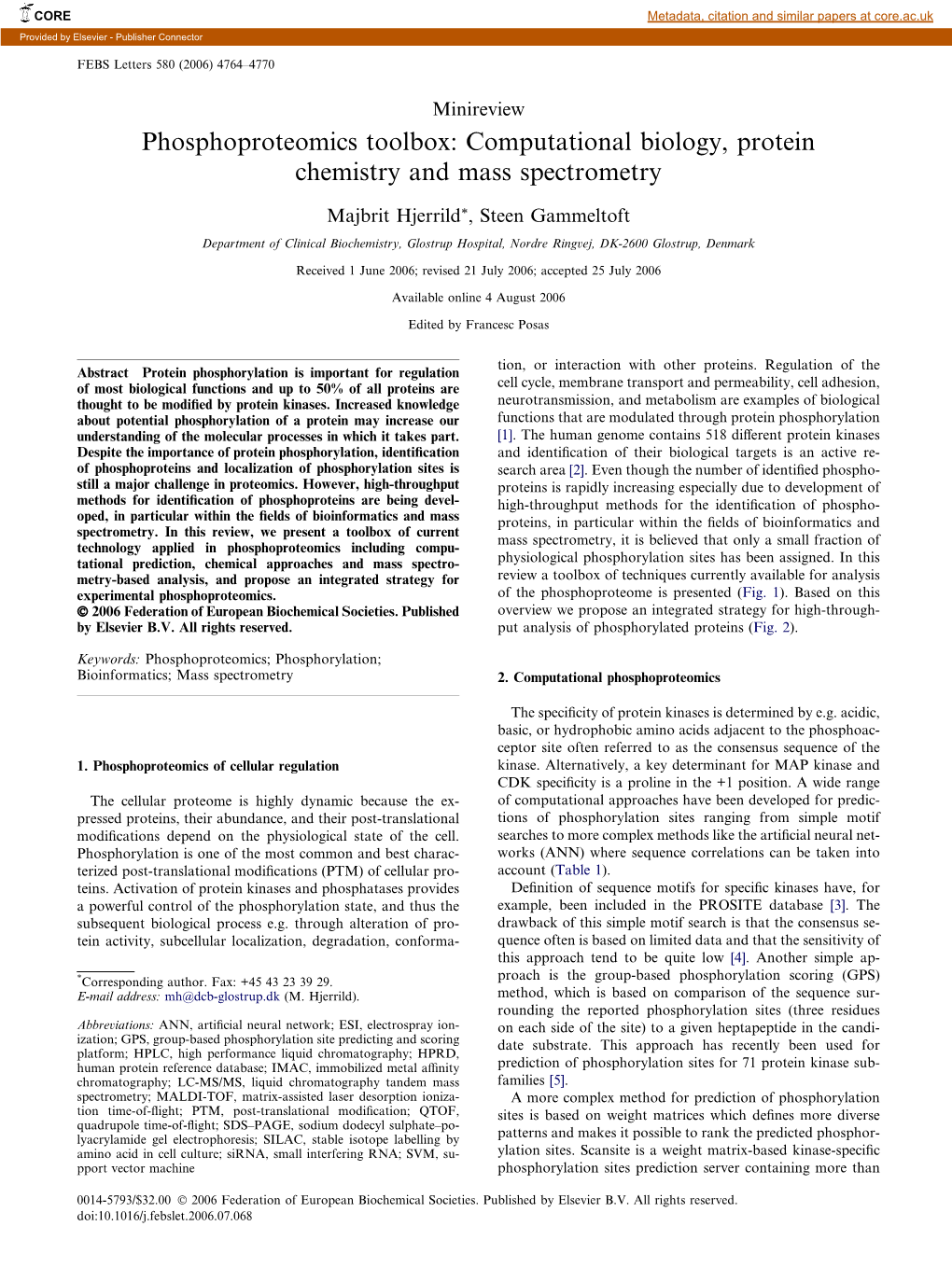 Computational Biology, Protein Chemistry and Mass Spectrometry