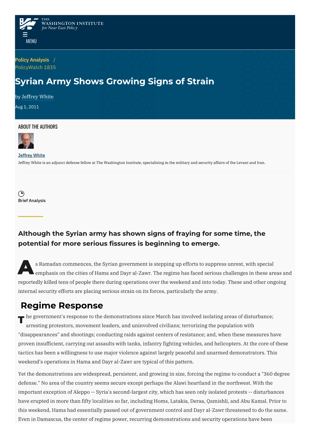 Syrian Army Shows Growing Signs of Strain | the Washington Institute