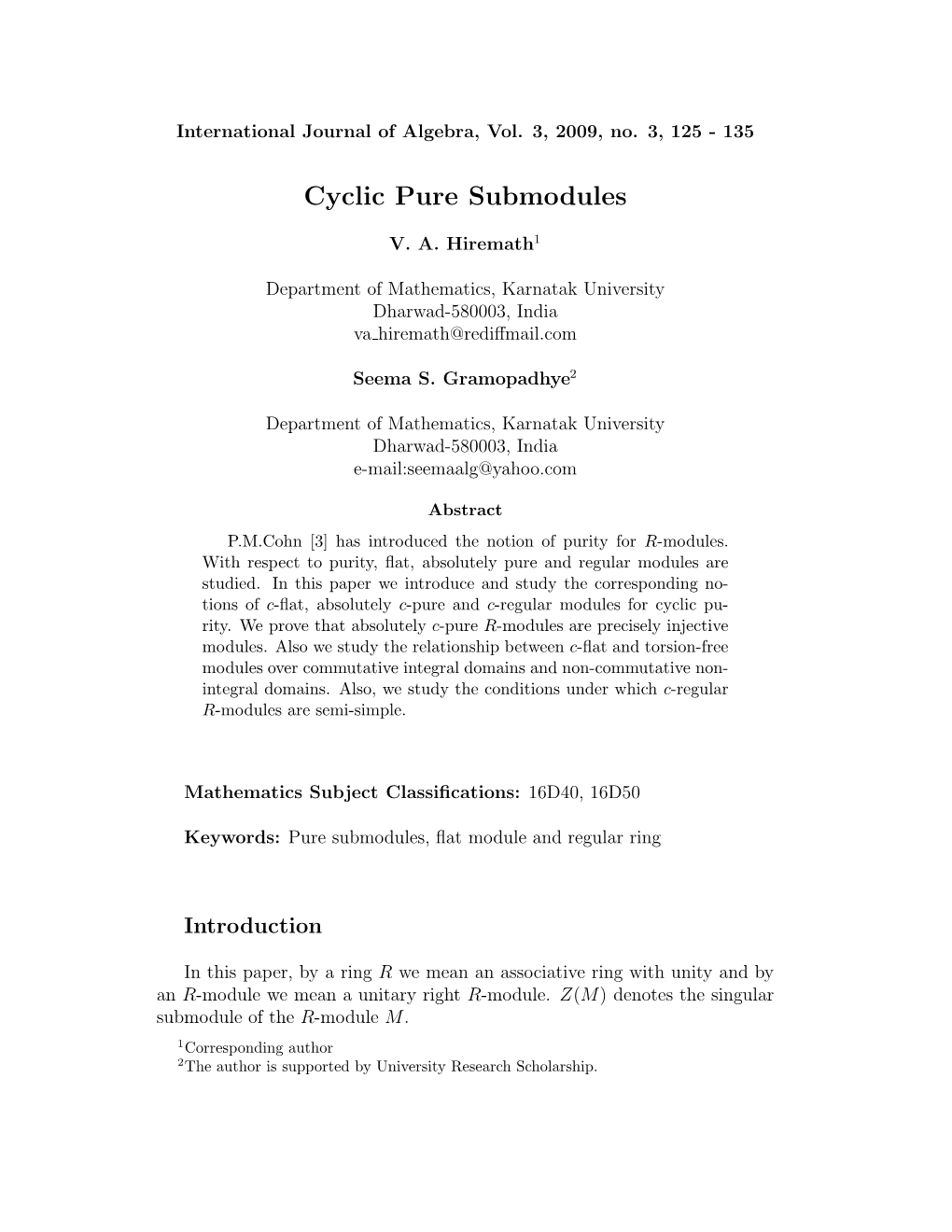 Cyclic Pure Submodules