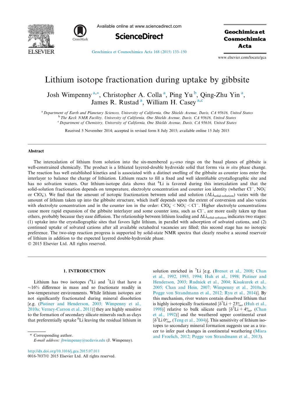 Lithium Isotope Fractionation During Uptake by Gibbsite