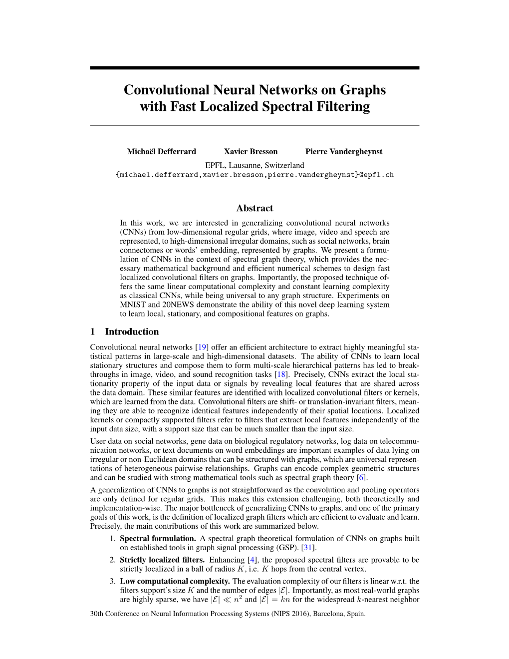 Convolutional Neural Networks on Graphs with Fast Localized Spectral Filtering