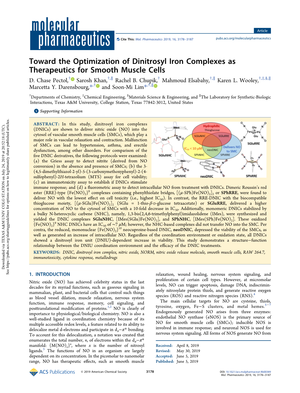 Toward the Optimization of Dinitrosyl Iron Complexes As Therapeutics for Smooth Muscle Cells † † ∥ † † ∥ † ‡ § ∥ D