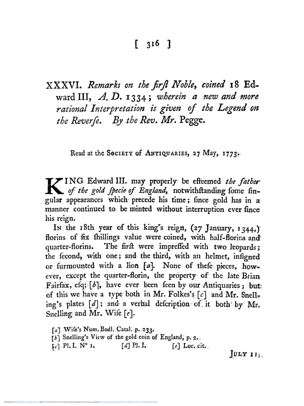 XXXVI. Remarks on the Firft Noble, Coined 18 Ed- Ward III, A.D