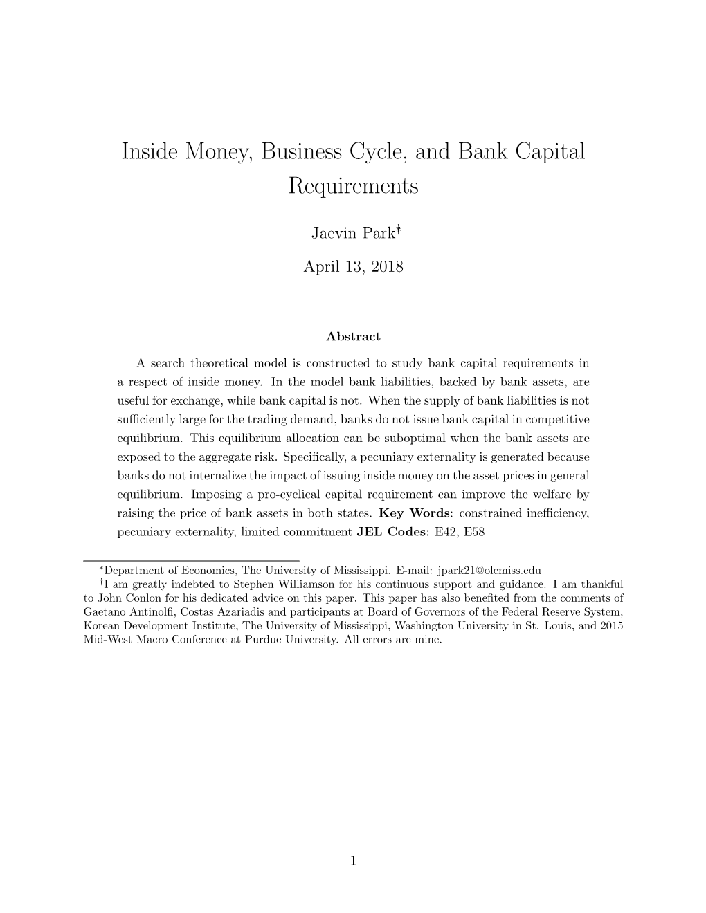 Inside Money, Business Cycle, and Bank Capital Requirements