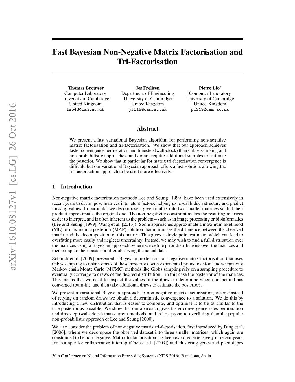 Fast Bayesian Non-Negative Matrix Factorisation and Tri-Factorisation